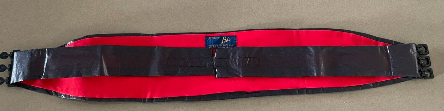 LIDO Cummerbund Black Shiny Adjustable Formal Waist Band Vintage Mens NEW