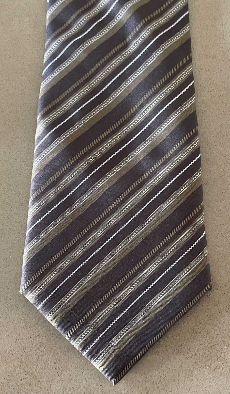 Mens Brown Silk Stripe NeckTie Cuff Links Pocket Handkerchief NEW IN GIFT BOX