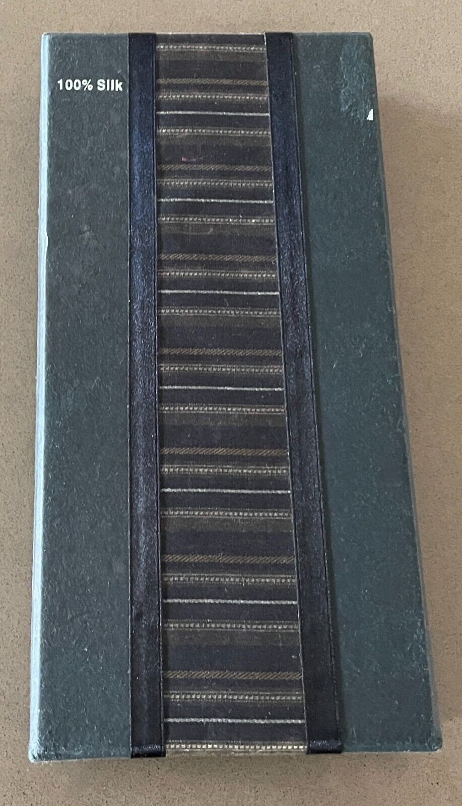 Mens Brown Silk Stripe NeckTie Cuff Links Pocket Handkerchief NEW IN GIFT BOX