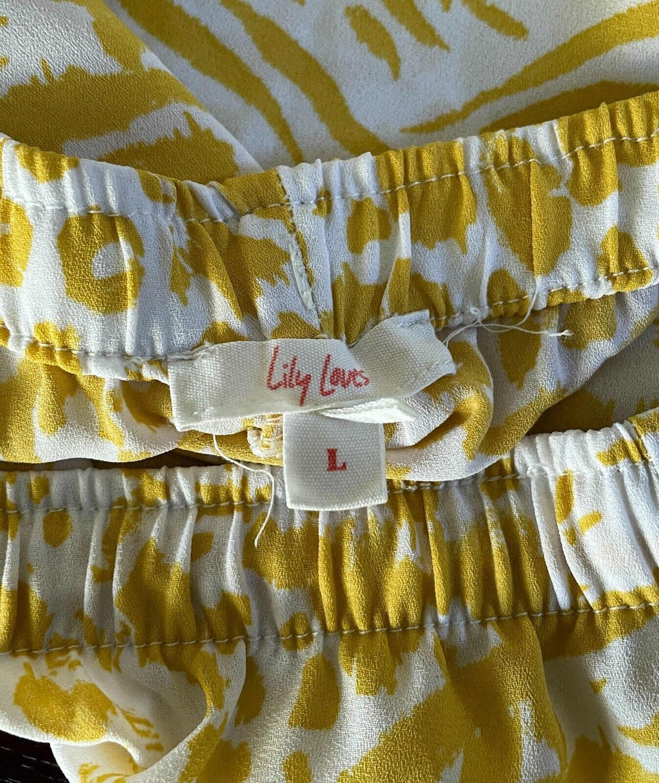 LILY LOVES Shorts Yellow White Stripe Animal Print Elastic Drawstring Size L NEW