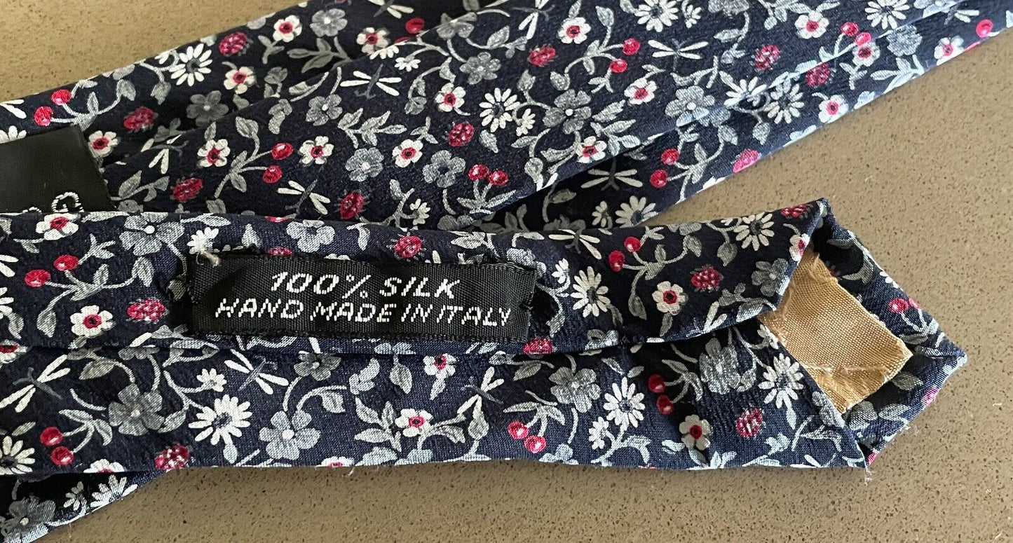 Mens Silk Tie GIVENCHY Navy Grey White Cerise Floral Hand Made Paris NeckTie