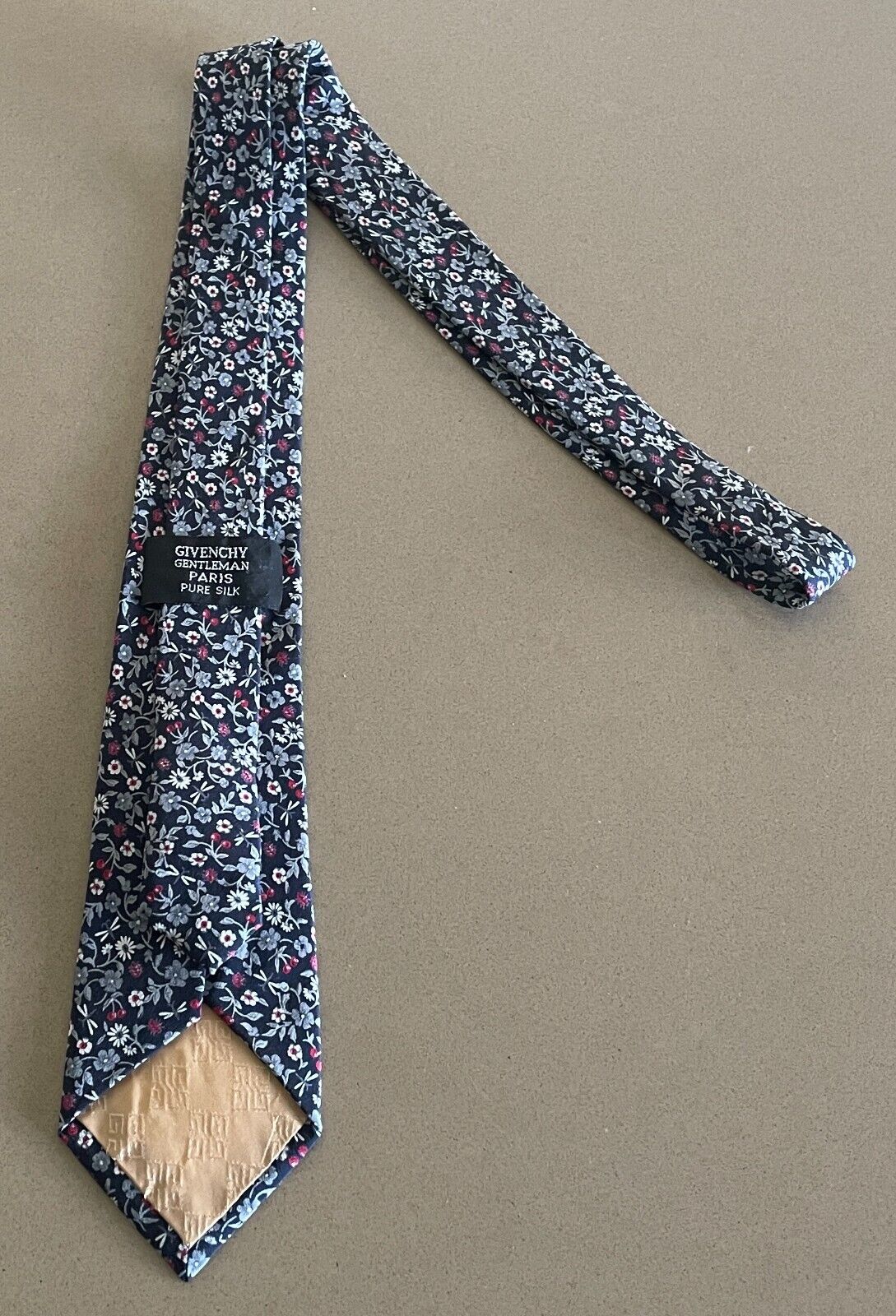 Mens Silk Tie GIVENCHY Navy Grey White Cerise Floral Hand Made Paris NeckTie