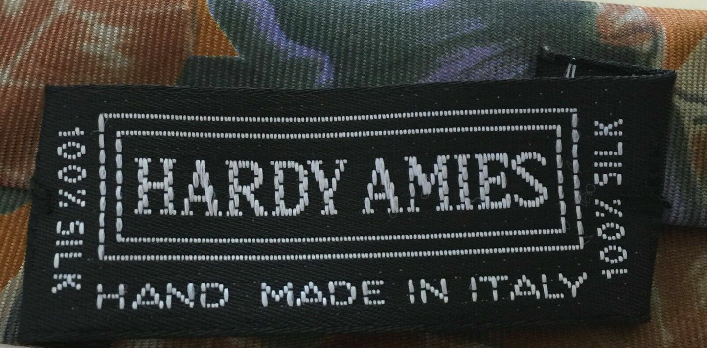 Vintage Mens Silk Tie HARDY AMIES Floral Print Standard Width NeckTie ITALY