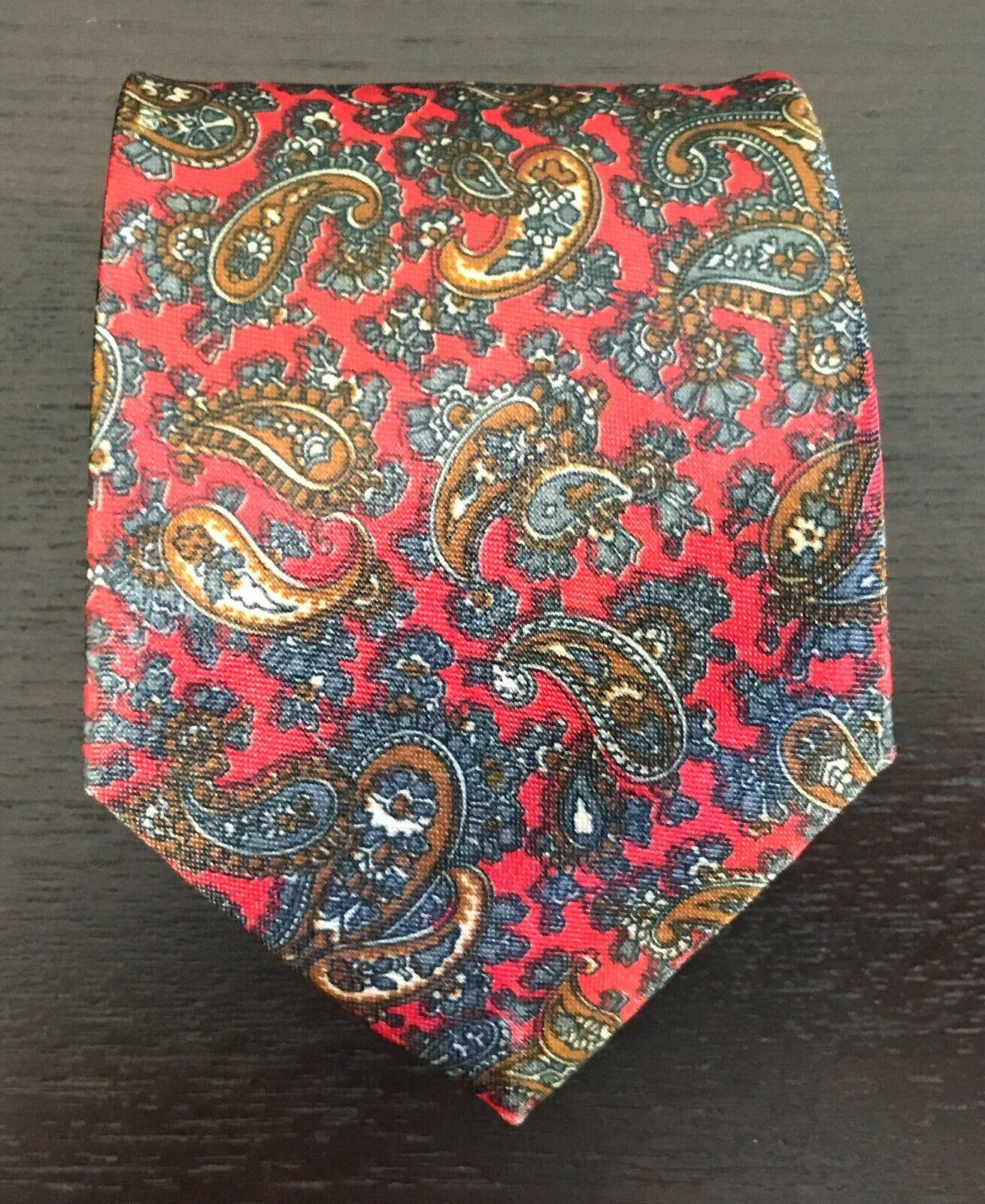 Mens Satin Tie ITALIAN Red Grey & Gold Paisley Print NeckTie New in Pack