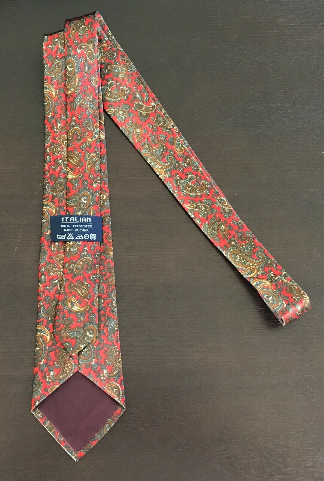 Mens Satin Tie ITALIAN Red Grey & Gold Paisley Print NeckTie New in Pack