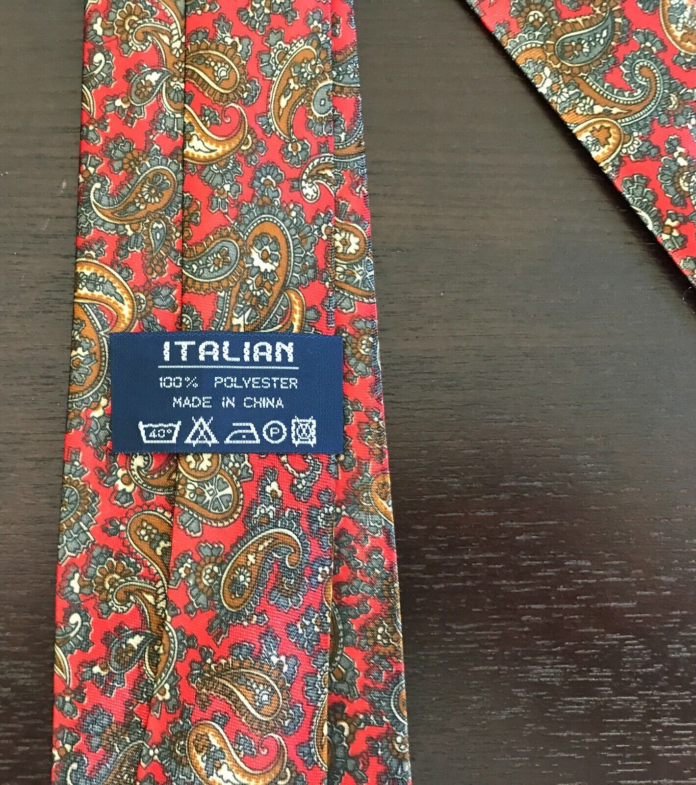 Mens Satin Tie ITALIAN Red Grey & Gold Paisley Print NeckTie New in Pack