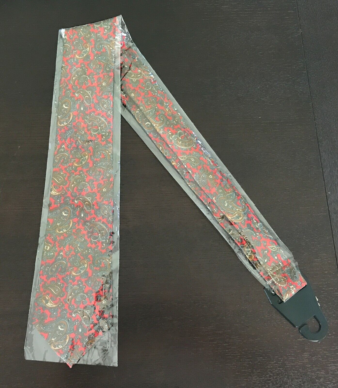 Mens Satin Tie ITALIAN Red Grey & Gold Paisley Print NeckTie New in Pack