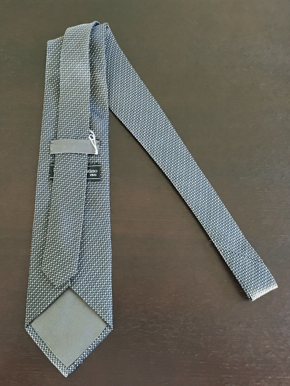 Mens Silk Tie RUDOLPH VALENTINO Black Grey Silver & Off White NeckTie Elegant