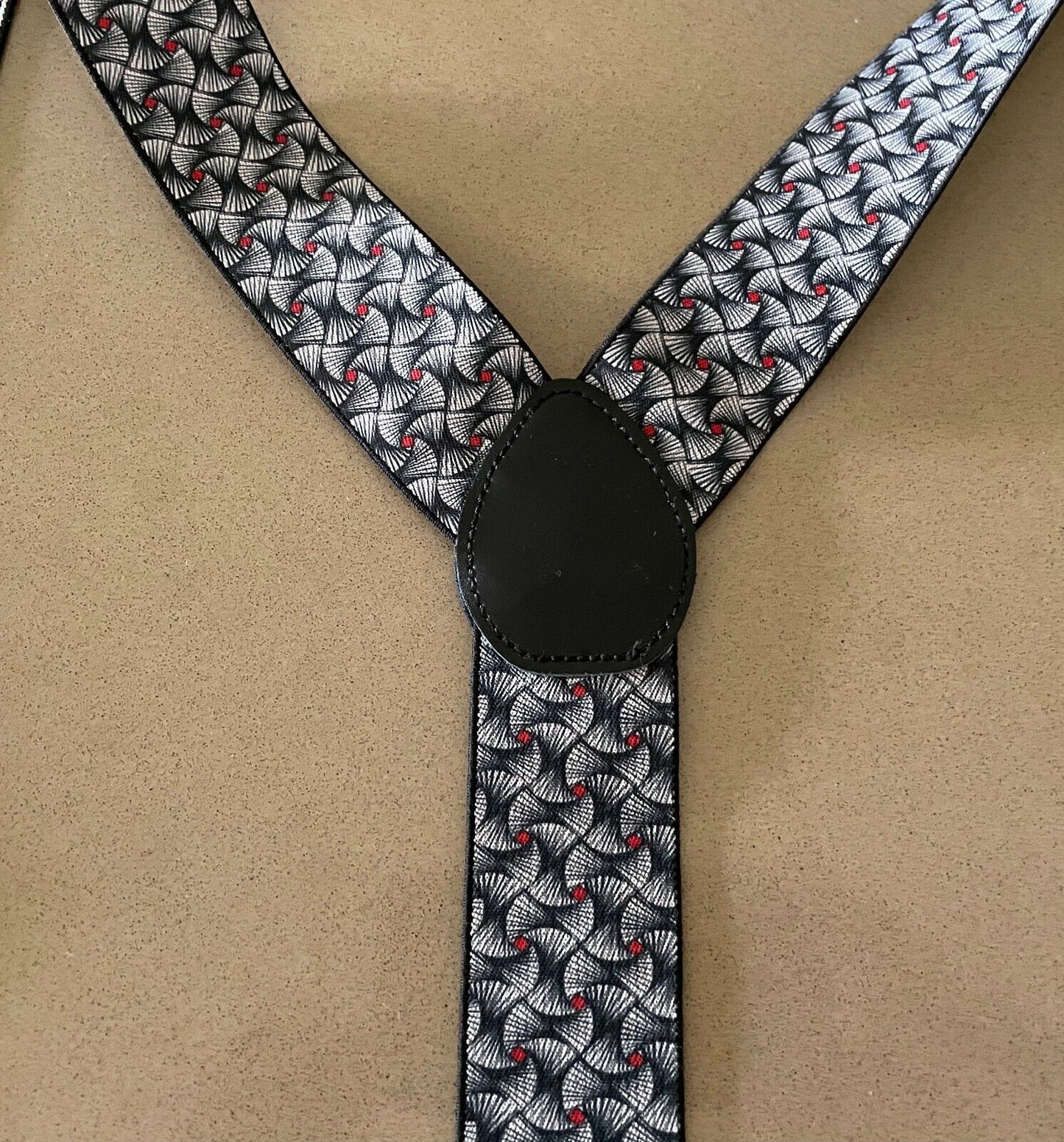 Unisex 4cm Braces Suspenders Grey Black Red Print Adjustable W Non Slip Clips