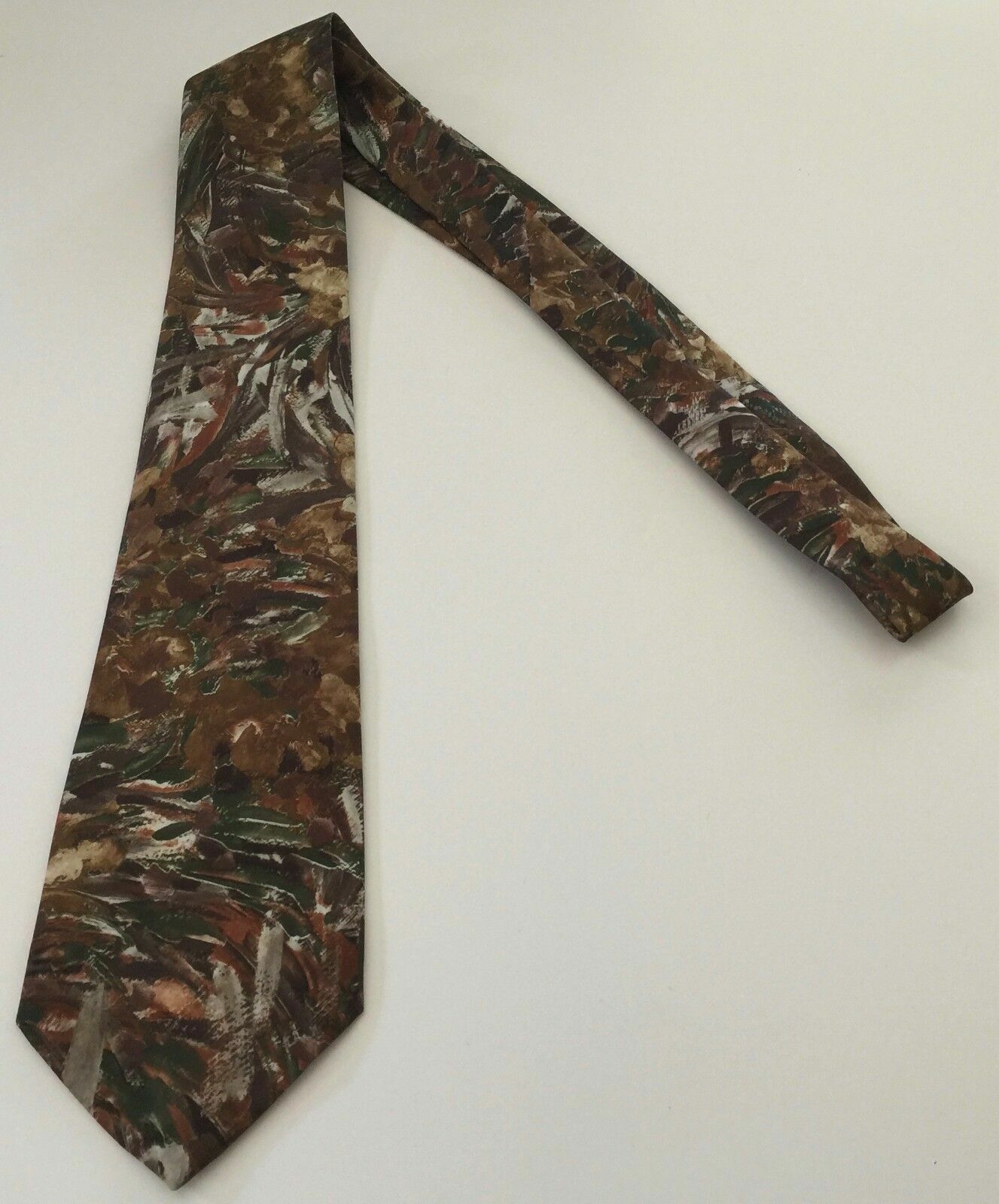 GINO ROSSI Mens Khaki & Brown Abstract Print 9.5 cm Wide Tie New Retro Gem