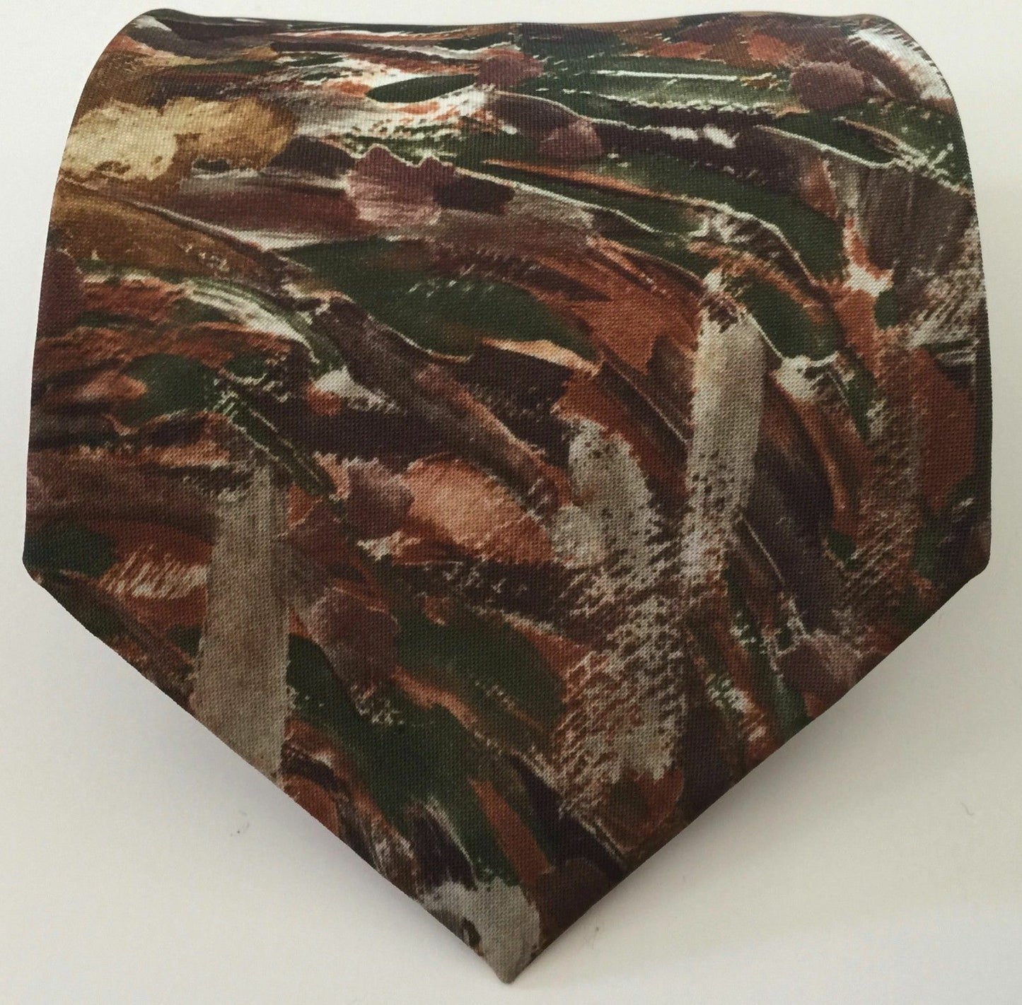 GINO ROSSI Mens Khaki & Brown Abstract Print 9.5 cm Wide Tie New Retro Gem