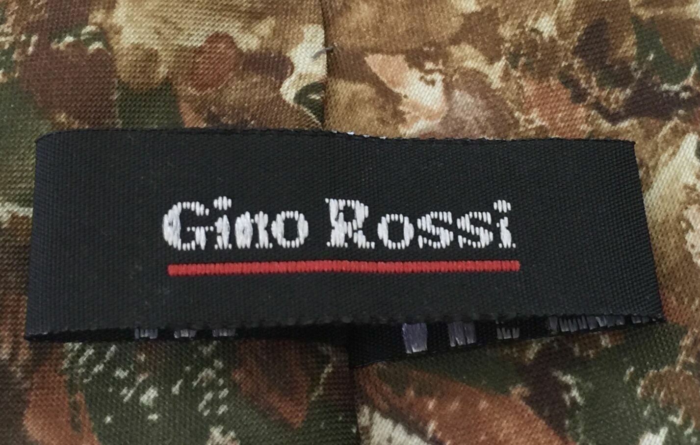 GINO ROSSI Mens Khaki & Brown Abstract Print 9.5 cm Wide Tie New Retro Gem