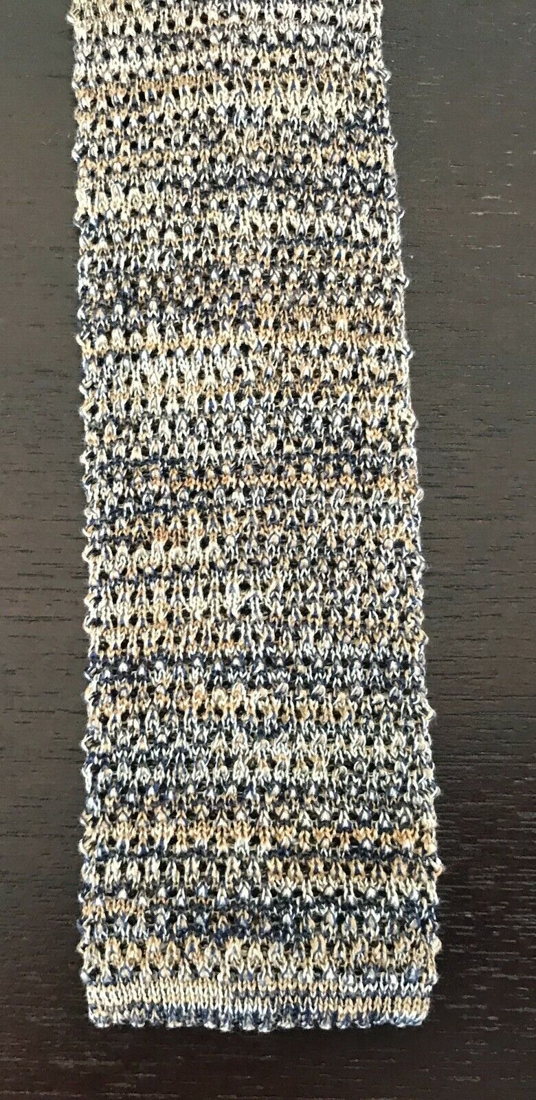 Vintage Boucle TIE Gold Shades Brown Black Cotton Knit Square End Mens NeckTie