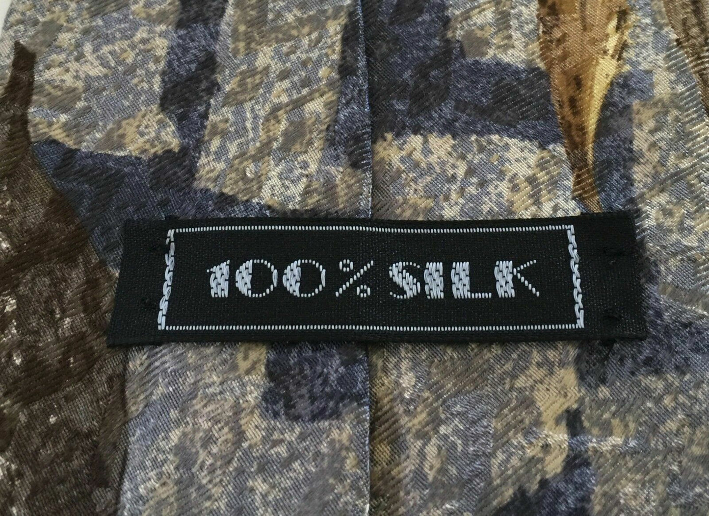 Silk Mens Tie Vintage Blue Brown Grey Abstract Print NeckTie 100% NEW