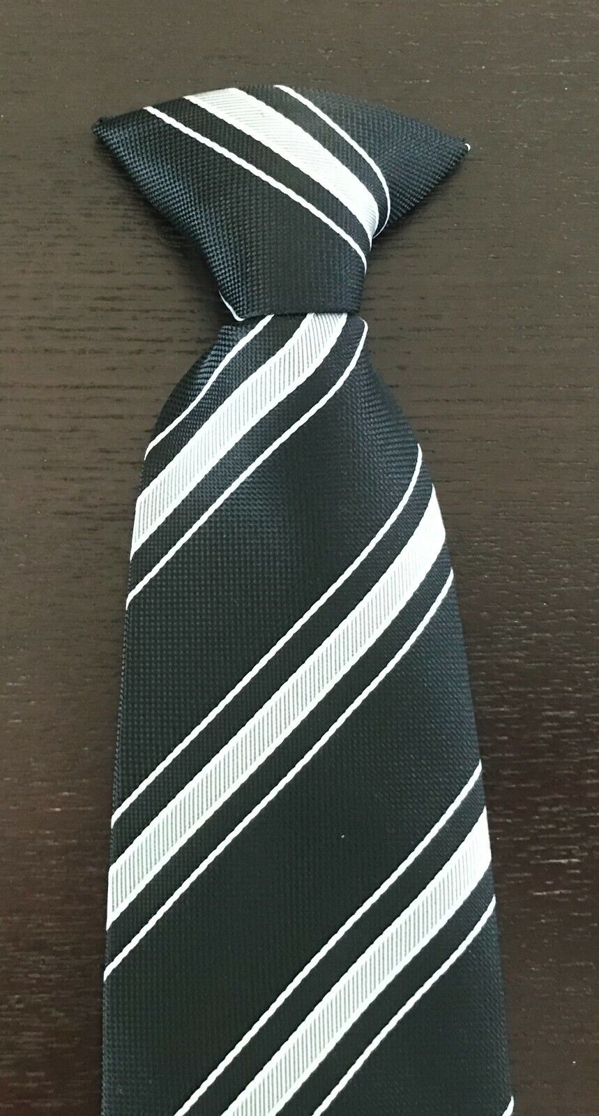 JOSEPH DAHDAH & CO Mens Clip On Tie Black & Silver Stripe Pre-Tied Necktie NEW