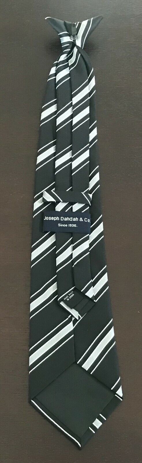 JOSEPH DAHDAH & CO Mens Clip On Tie Black & Silver Stripe Pre-Tied Necktie NEW