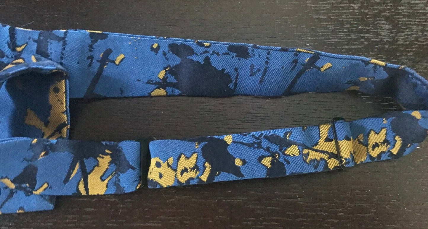 Mens BOW TIE Blue Black Gold Print Adjustable Cross Western NEW Unique