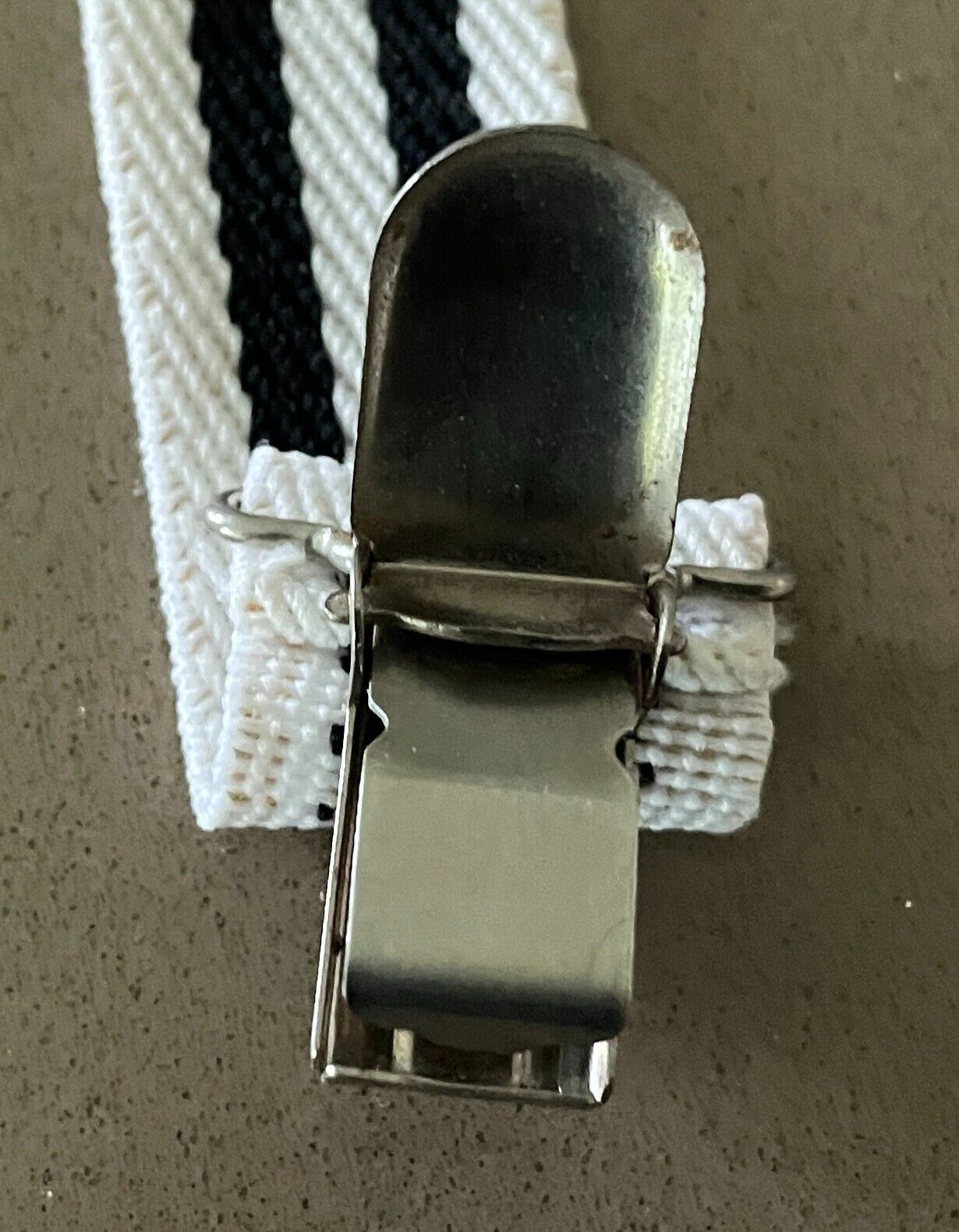 Unisex 2.5cm Wide Braces Suspenders White Black Stripe Adjustable Clip On