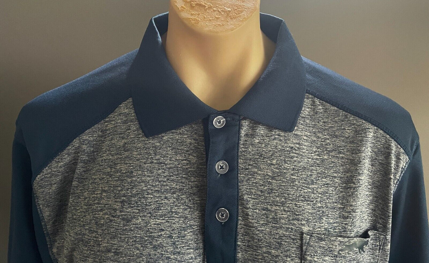 Polo Shirt COUGARS Grey & Blue Marle Quick Dry Short Sleeve Top Mens Size L