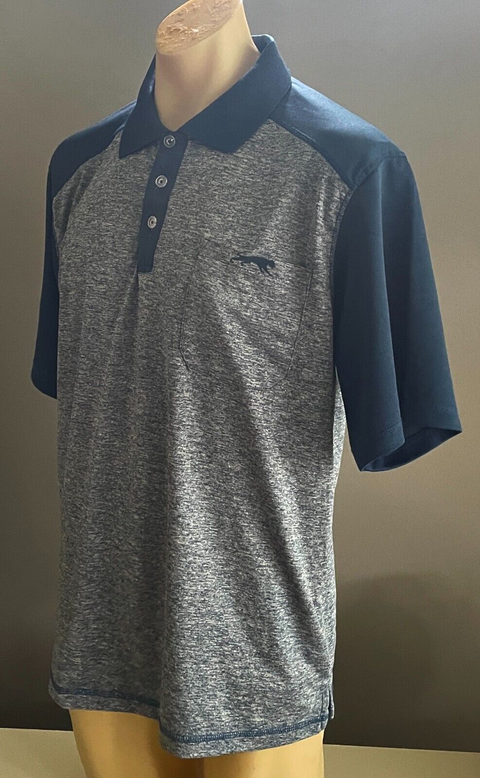 Polo Shirt COUGARS Grey & Blue Marle Quick Dry Short Sleeve Top Mens Size L