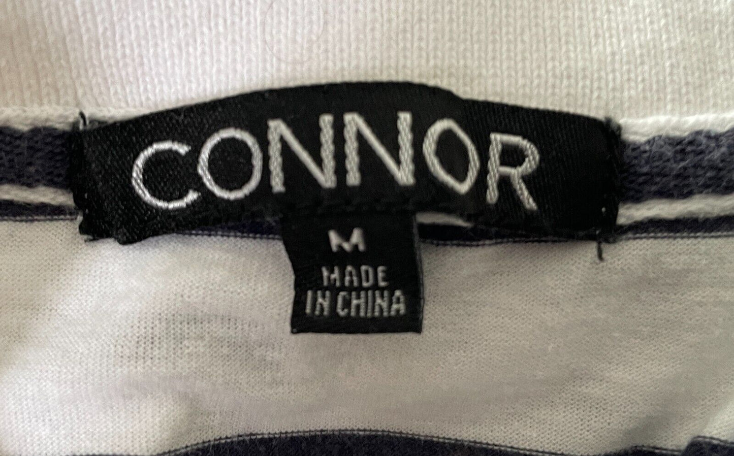 CONNOR Polo Shirt White Navy Stripe Short Sleeve Mens Size M Embroidered Logo