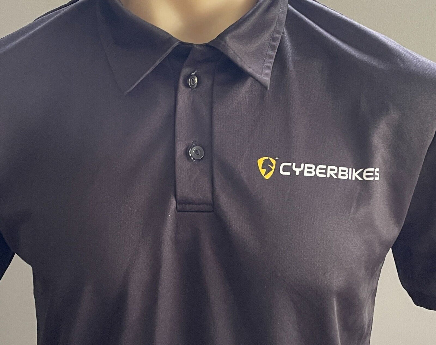 CYBERBIKES Goodfellows Polo Shirt Sports Black Yellow & White Logo Mens Size M