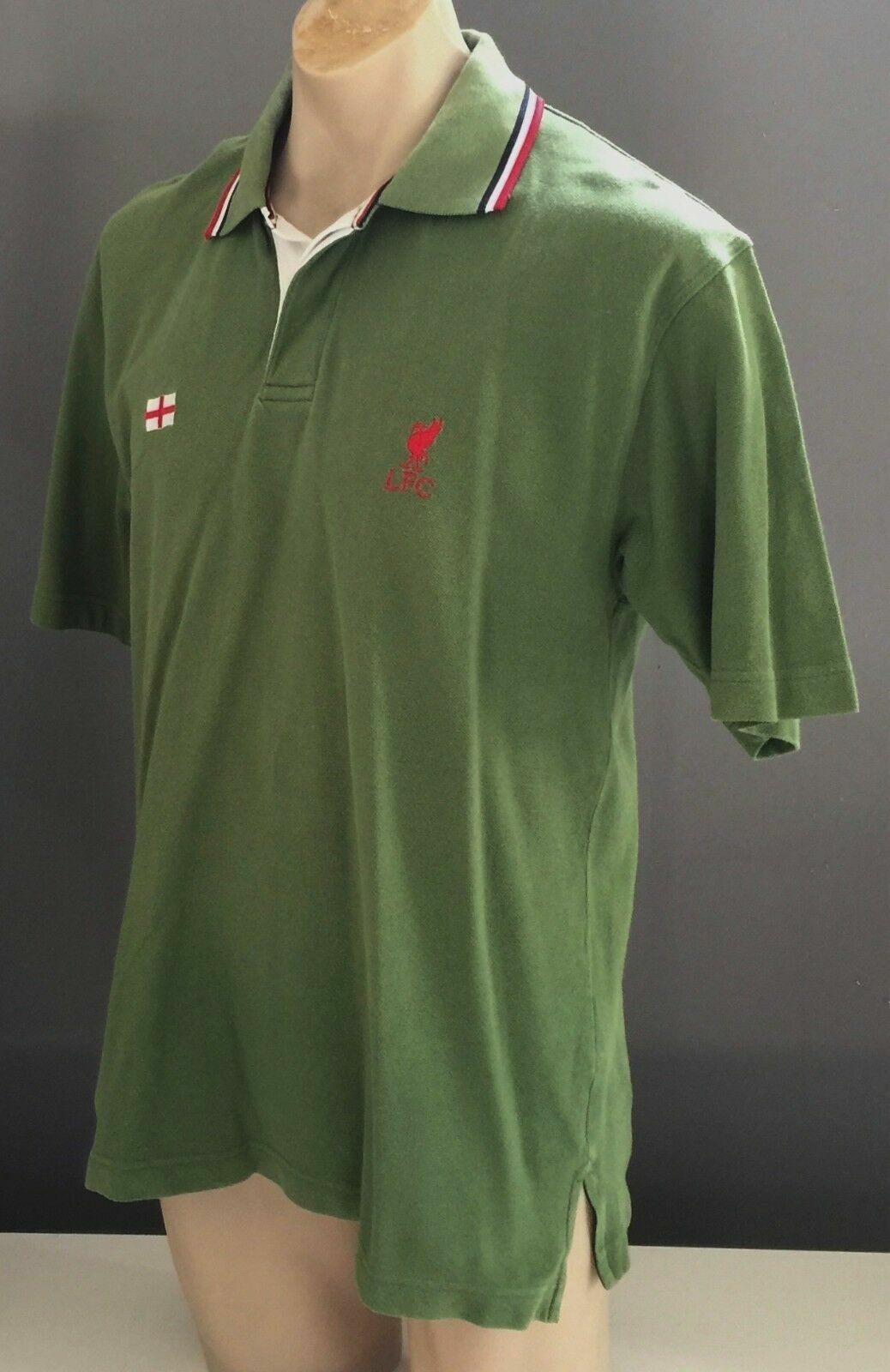Fan Polo Shirt LIVERPOOL FC Green Football Sh/Sleeve Mens M Collar Soccer Logo