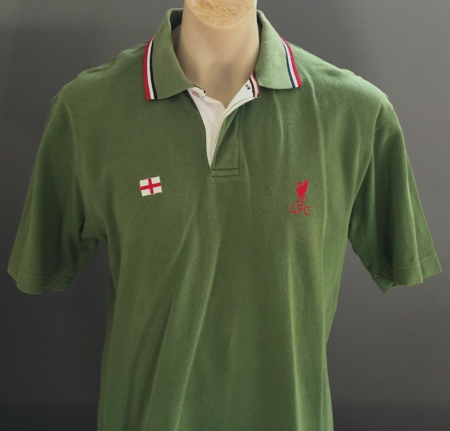 Fan Polo Shirt LIVERPOOL FC Green Football Sh/Sleeve Mens M Collar Soccer Logo
