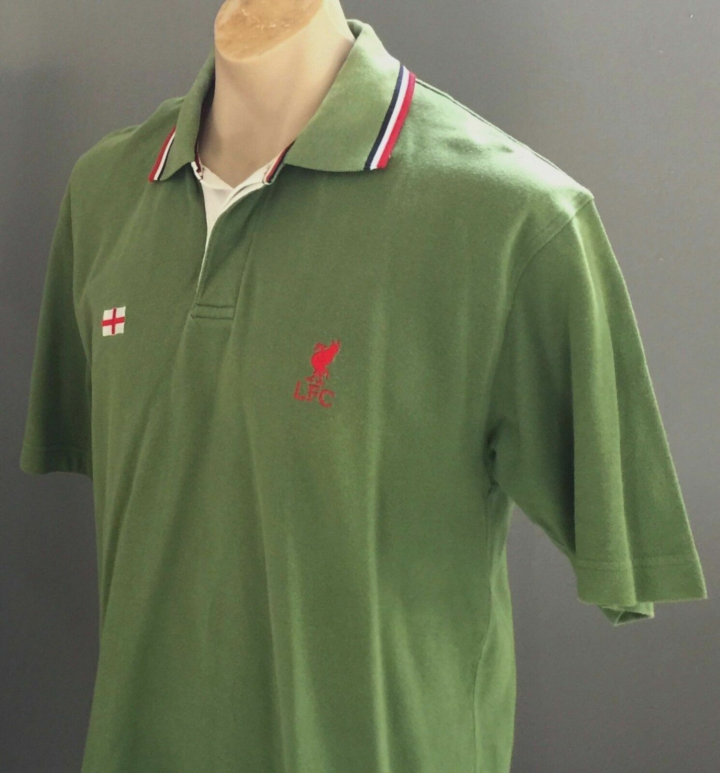 Fan Polo Shirt LIVERPOOL FC Green Football Sh/Sleeve Mens M Collar Soccer Logo