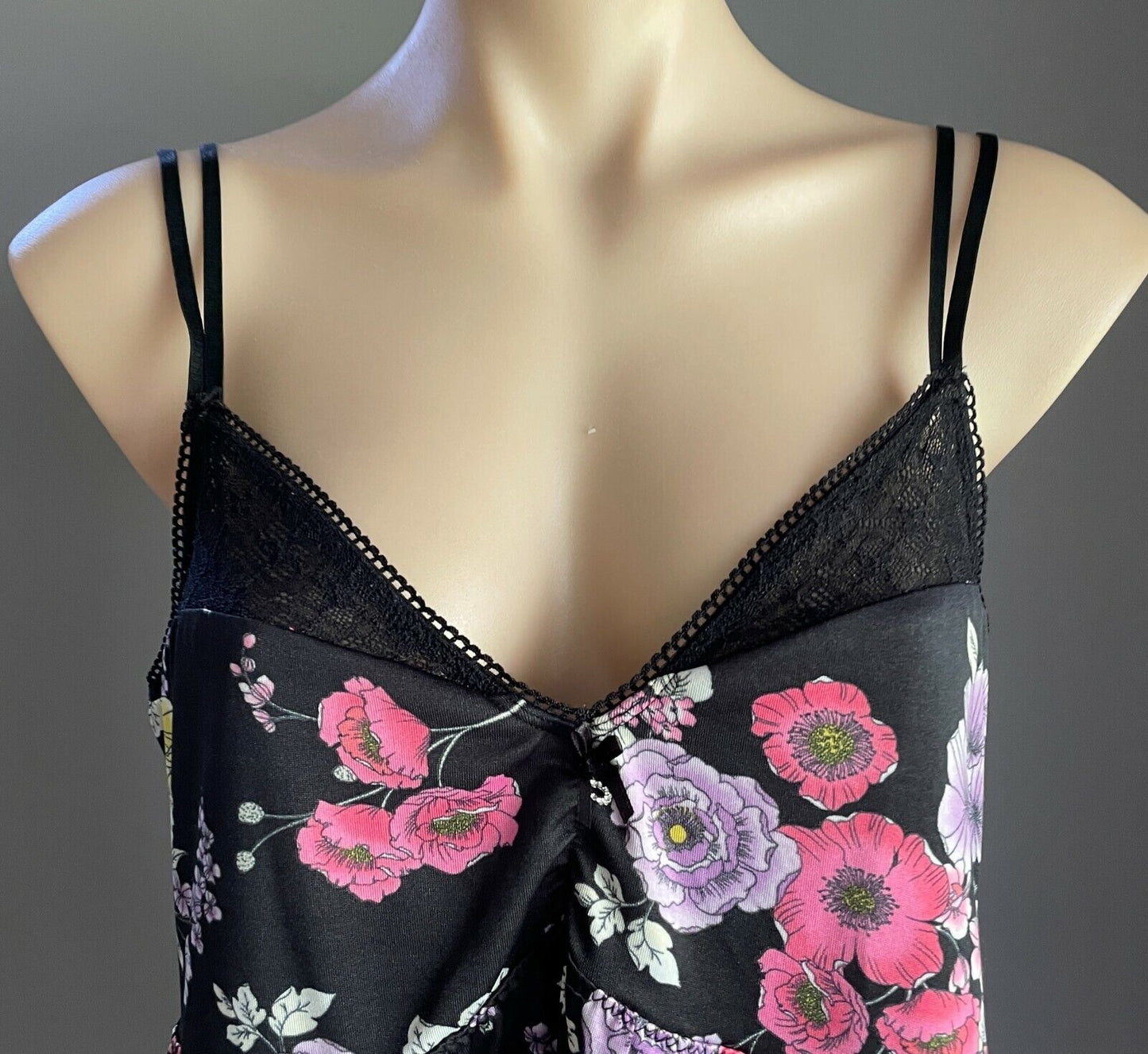 CITY CHIC Chemise Sexy Black Floral Lace Trim Double Strap Plus Size S 10 12