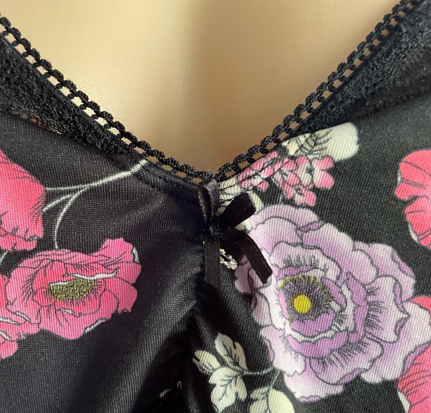 CITY CHIC Chemise Sexy Black Floral Lace Trim Double Strap Plus Size S 10 12
