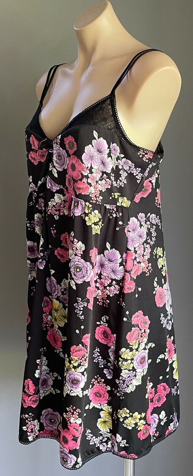 CITY CHIC Chemise Sexy Black Floral Lace Trim Double Strap Plus Size S 10 12
