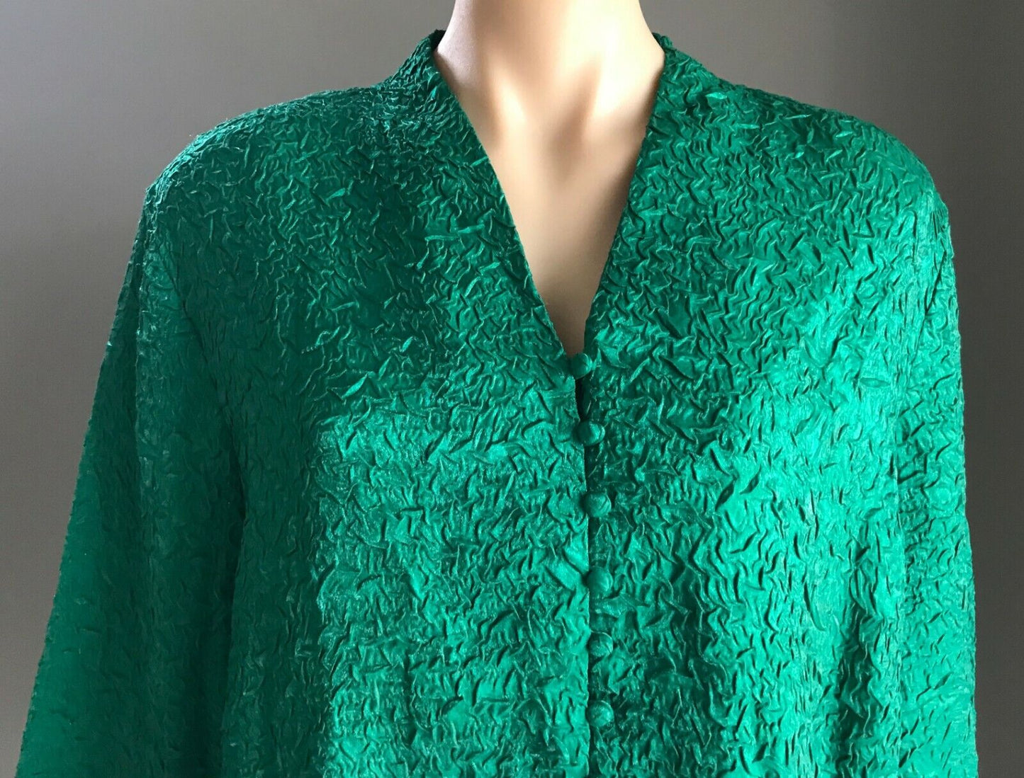 DRESS CO Over Shirt Green Textured Crinkle Fabric 3/4 Sleeve Top Plus Size 20