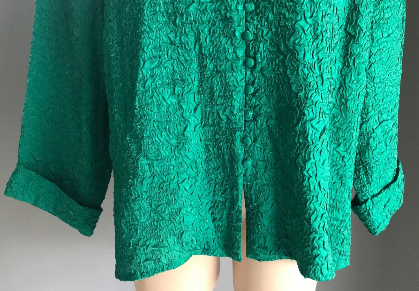 DRESS CO Over Shirt Green Textured Crinkle Fabric 3/4 Sleeve Top Plus Size 20