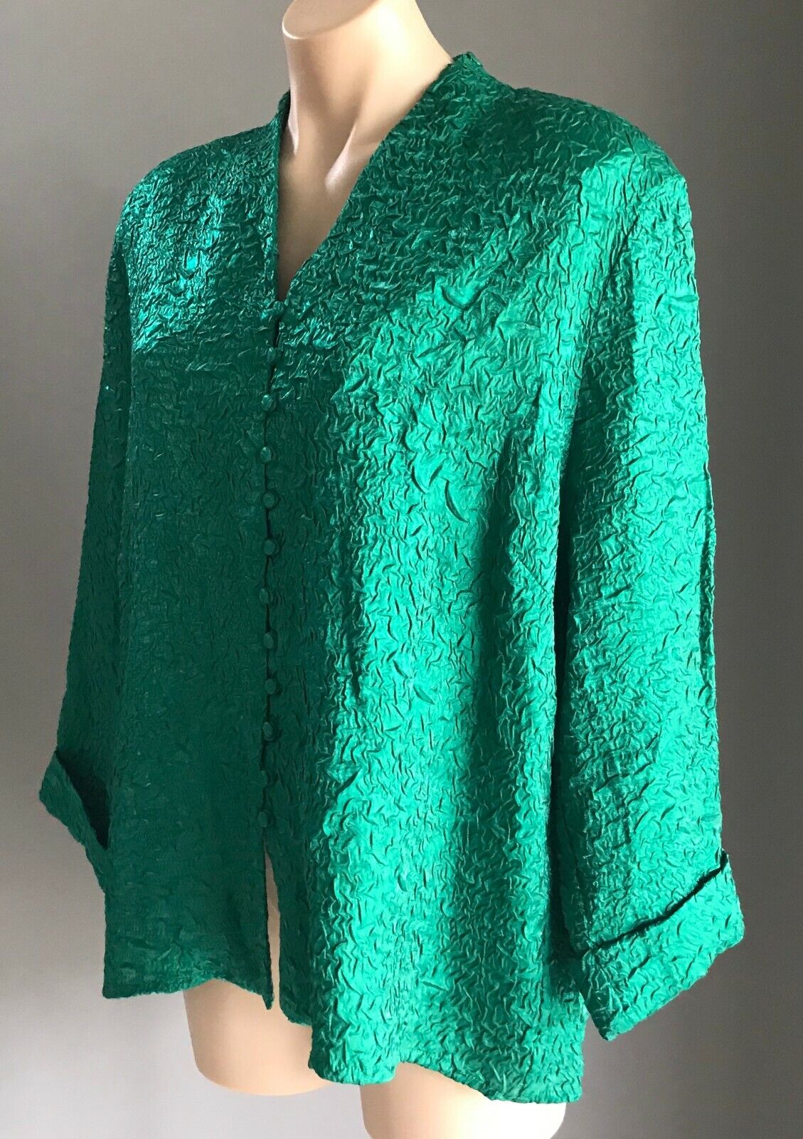 DRESS CO Over Shirt Green Textured Crinkle Fabric 3/4 Sleeve Top Plus Size 20