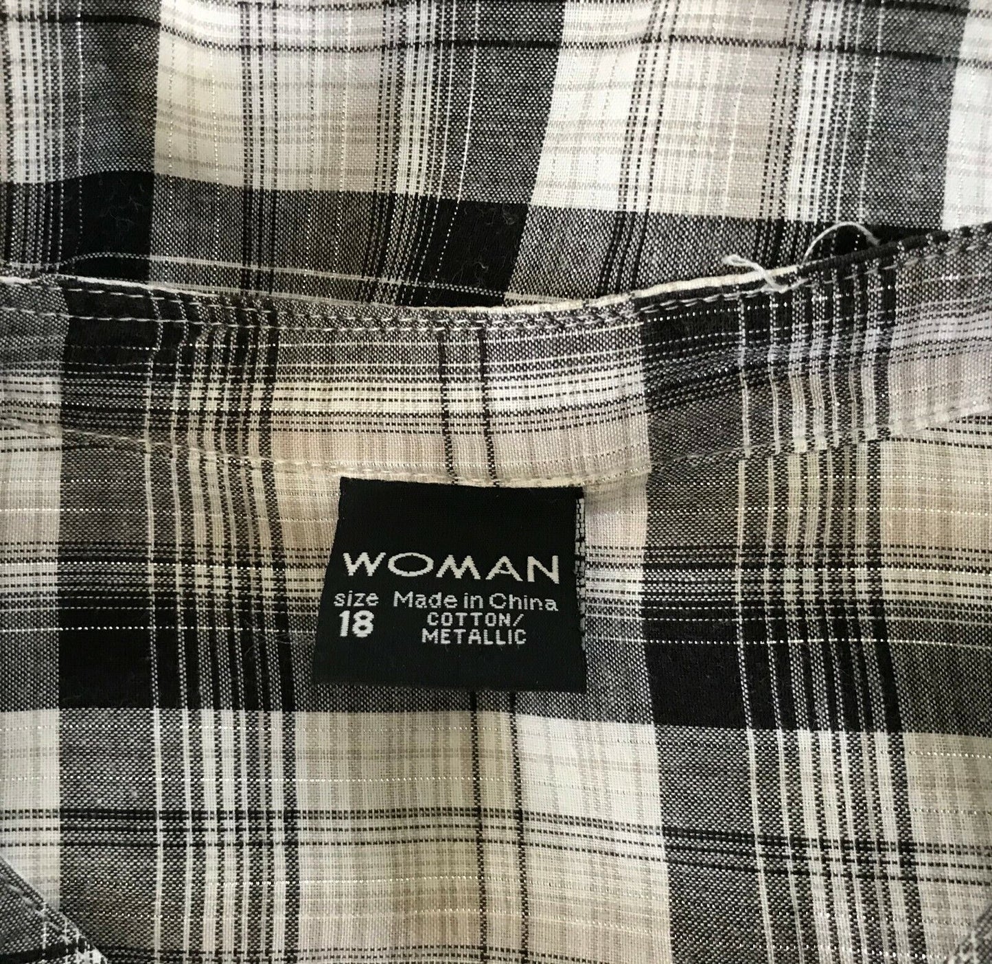 WOMAN Shirt Top Grey Black White Metallic Check Ruffle Trim Blouse Plus Size 20