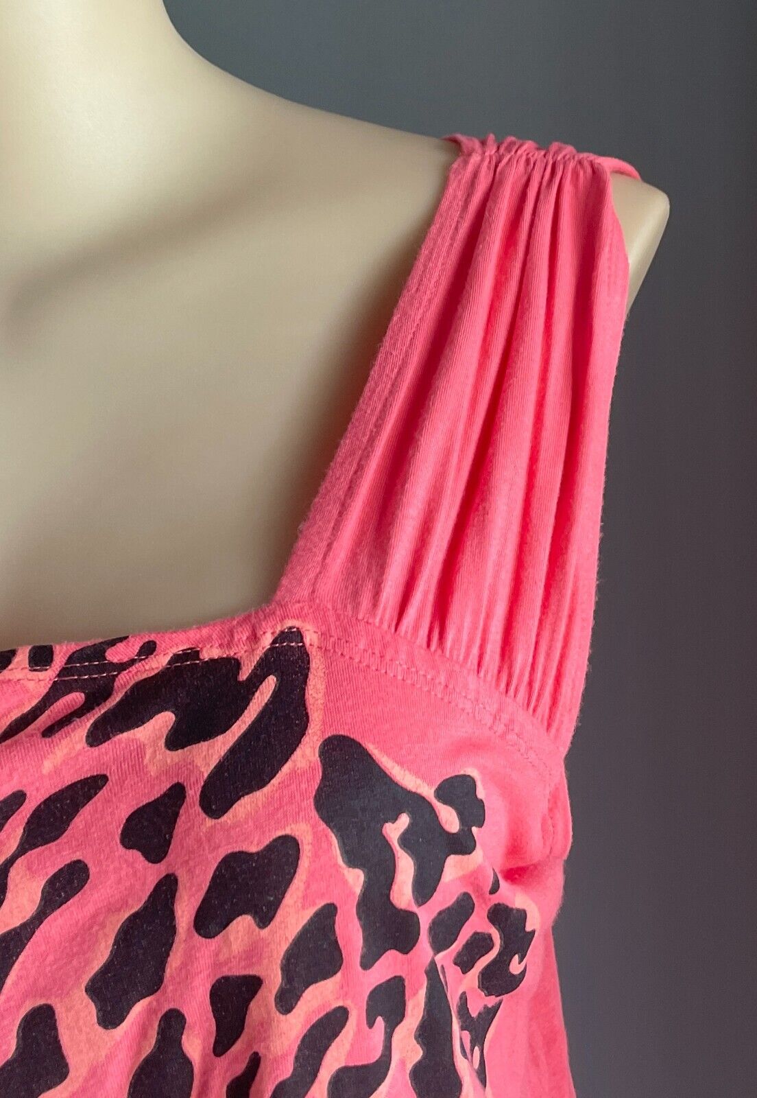 LILLY & LOU Top Coral Red Leopard Print One Shoulder Tunic Blouse Plus Size 22