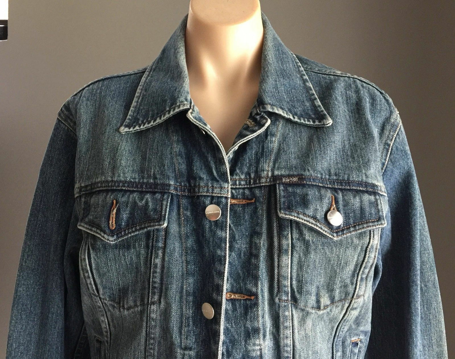 Mens Jeans Jacket ESPRIT Blue Denim Size M Retro Gem Bikers
