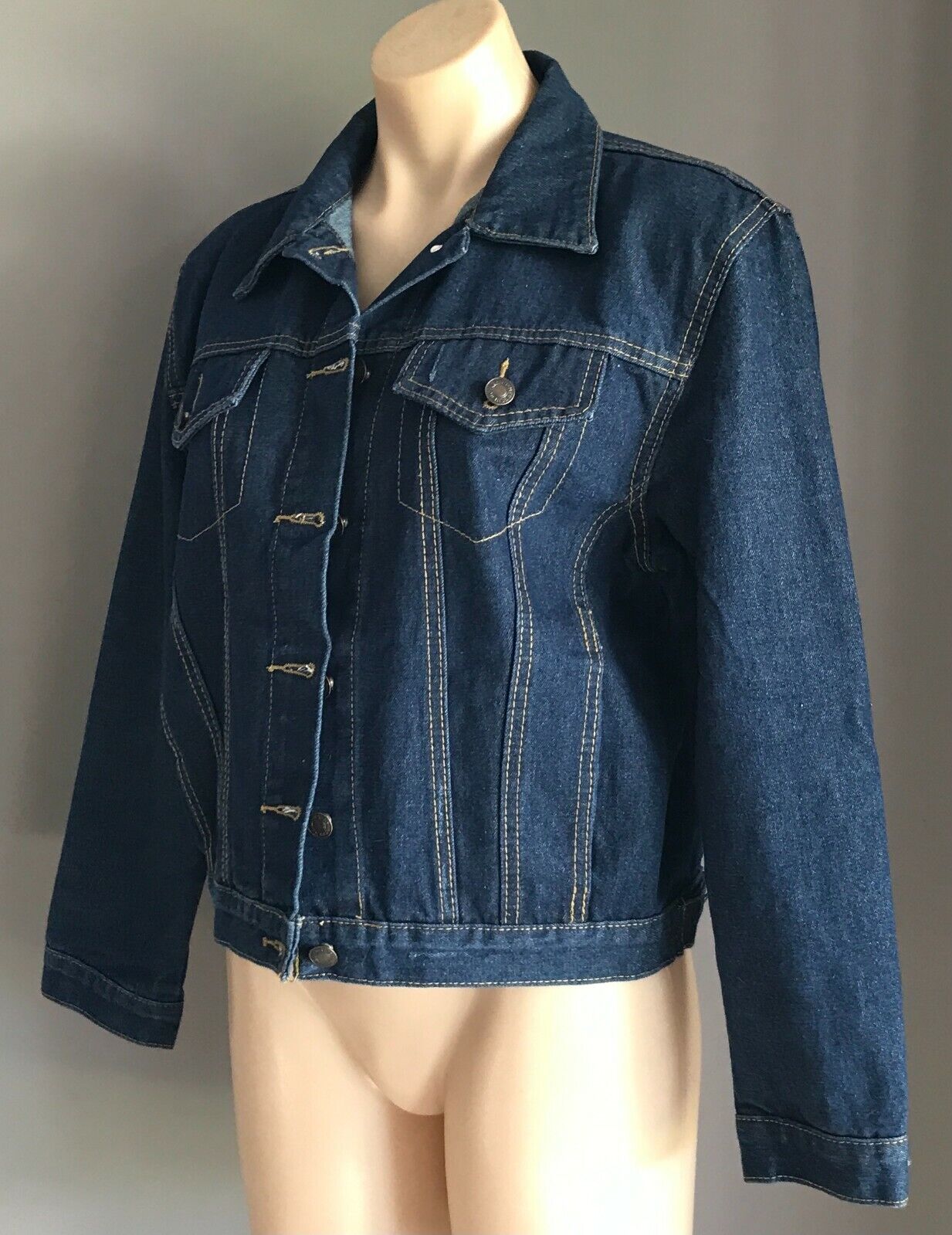 Mens Denim Jeans Jacket TM AFFILIATES "Runway Slaves" Blue Back Print Sz M