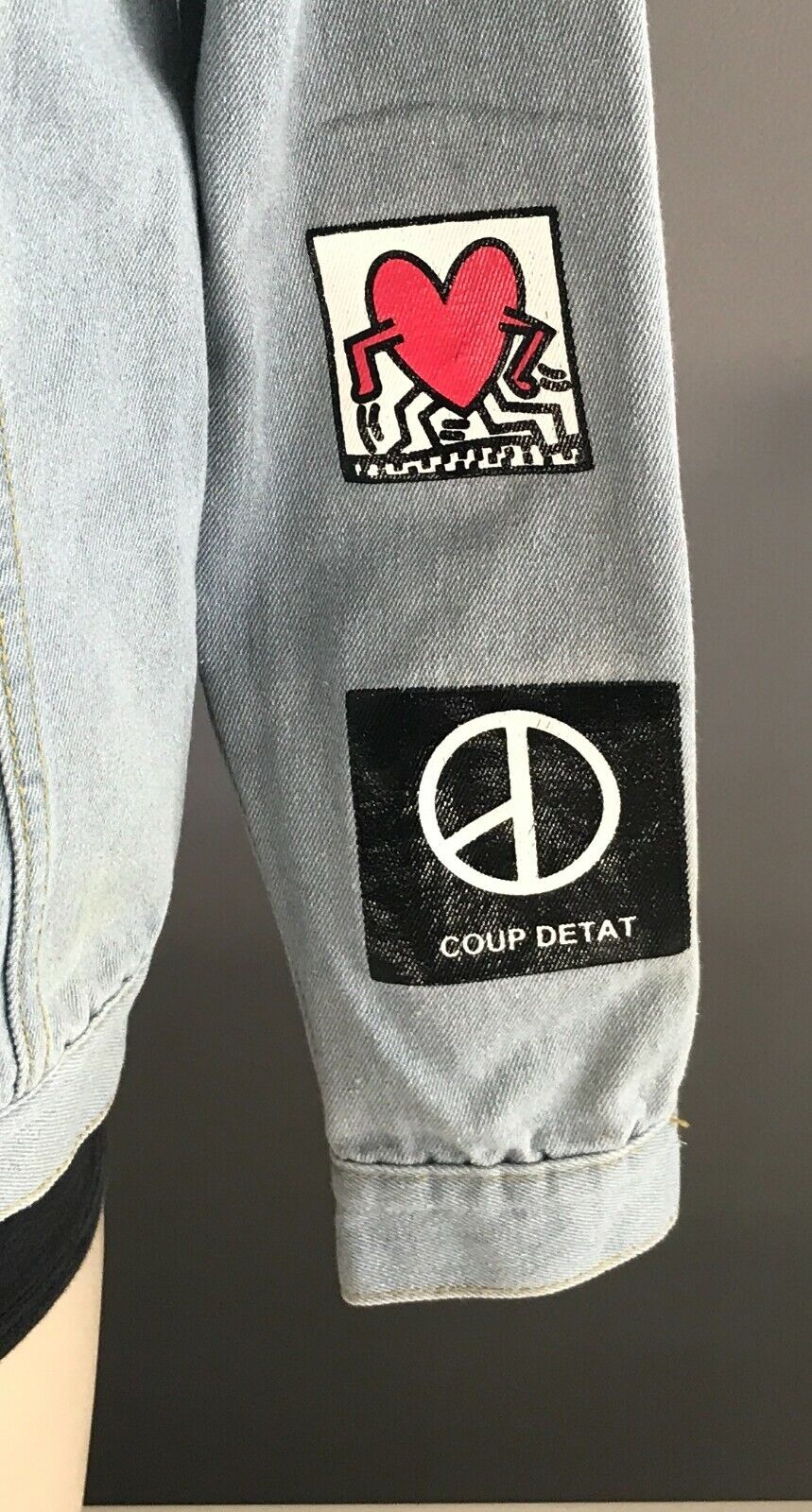 Denim Jeans Jacket G DRAGON Light Blue Print Logo's All Over Mens Size XL 102cm