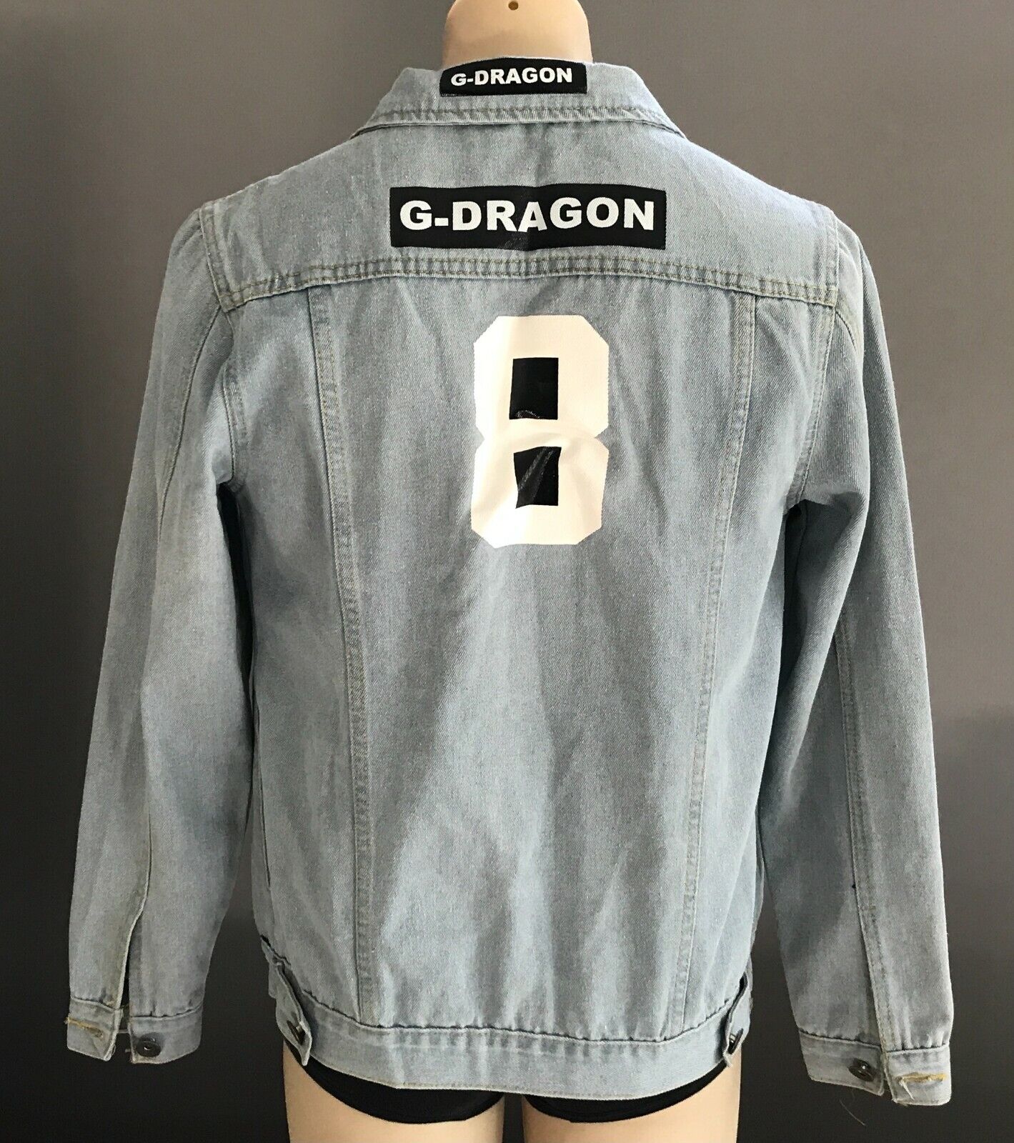 Denim Jeans Jacket G DRAGON Light Blue Print Logo's All Over Mens Size XL 102cm