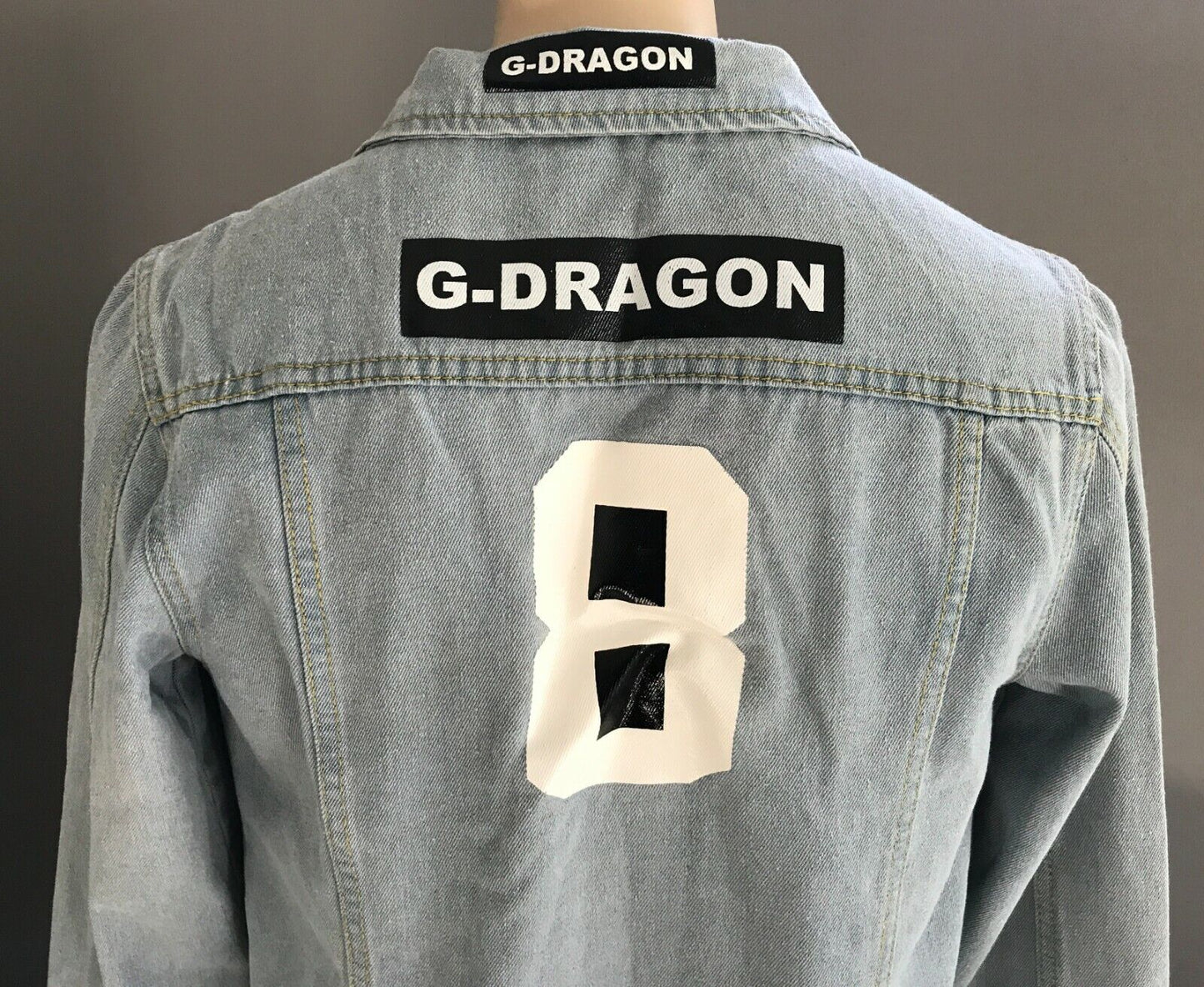 Denim Jeans Jacket G DRAGON Light Blue Print Logo's All Over Mens Size XL 102cm