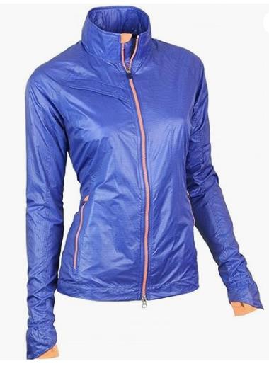 ZERO RESTRICTION Jacket Blue & Coral Trim Zip Front Wind Breaker Size L Golf