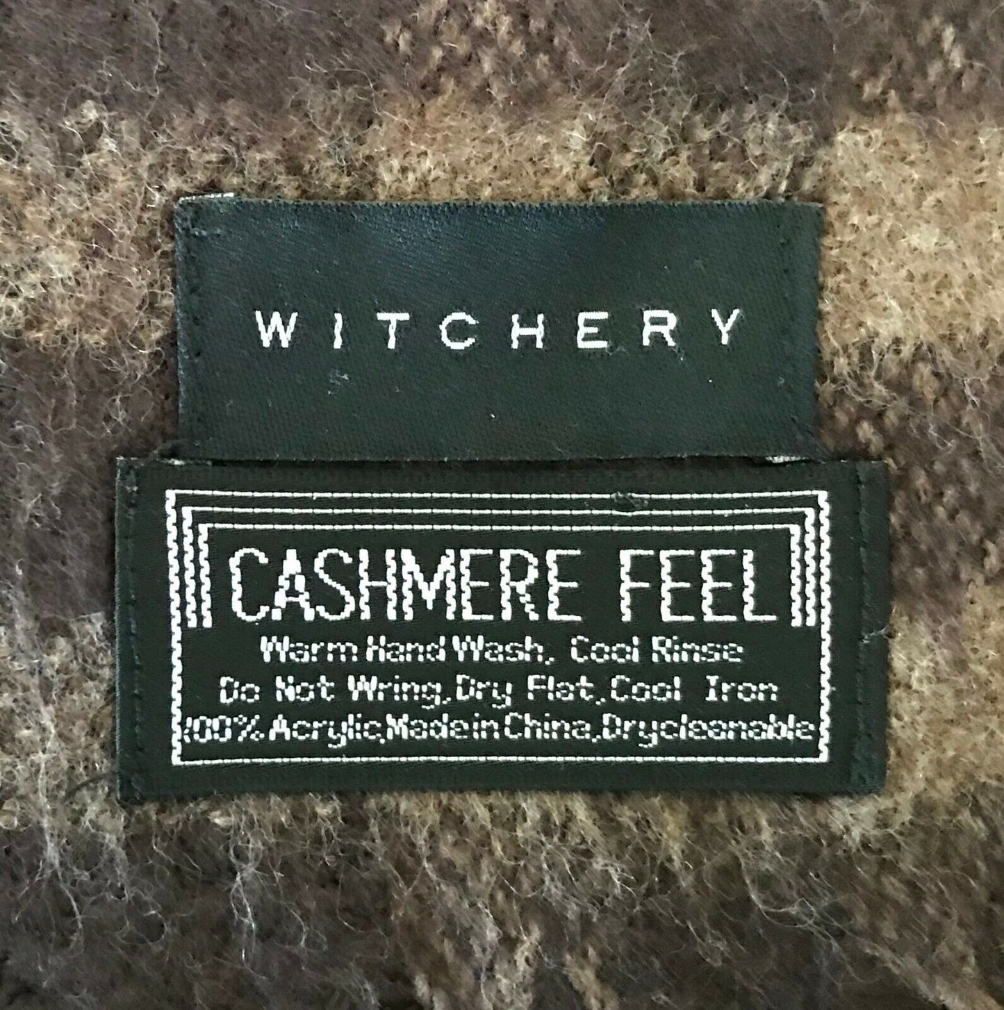 WITCHERYScarf Cashmere Feel Fringed Neck Brown Check 160cm NEW
