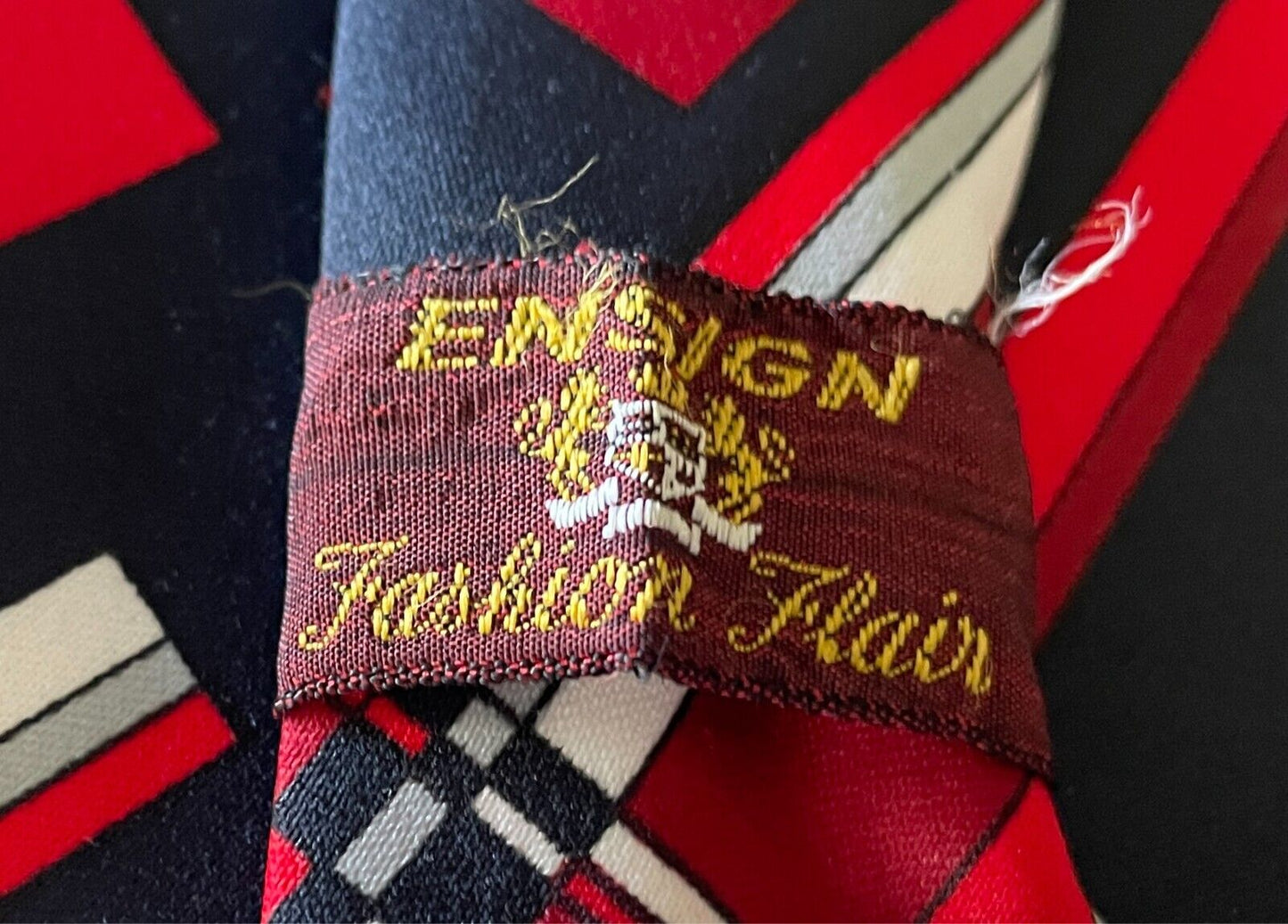 Mens Vintage Neck Tie ENSIGN Navy Red Maroon Grey White Wide Geo Print Polyester