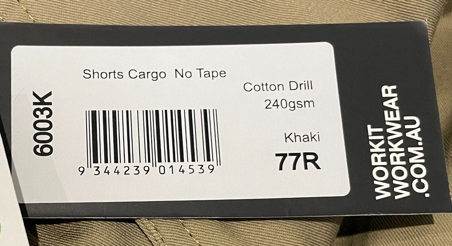 Mens WORKIT Lightweight Cotton Drill Cargo Shorts Khaki Size 77R New in Pack