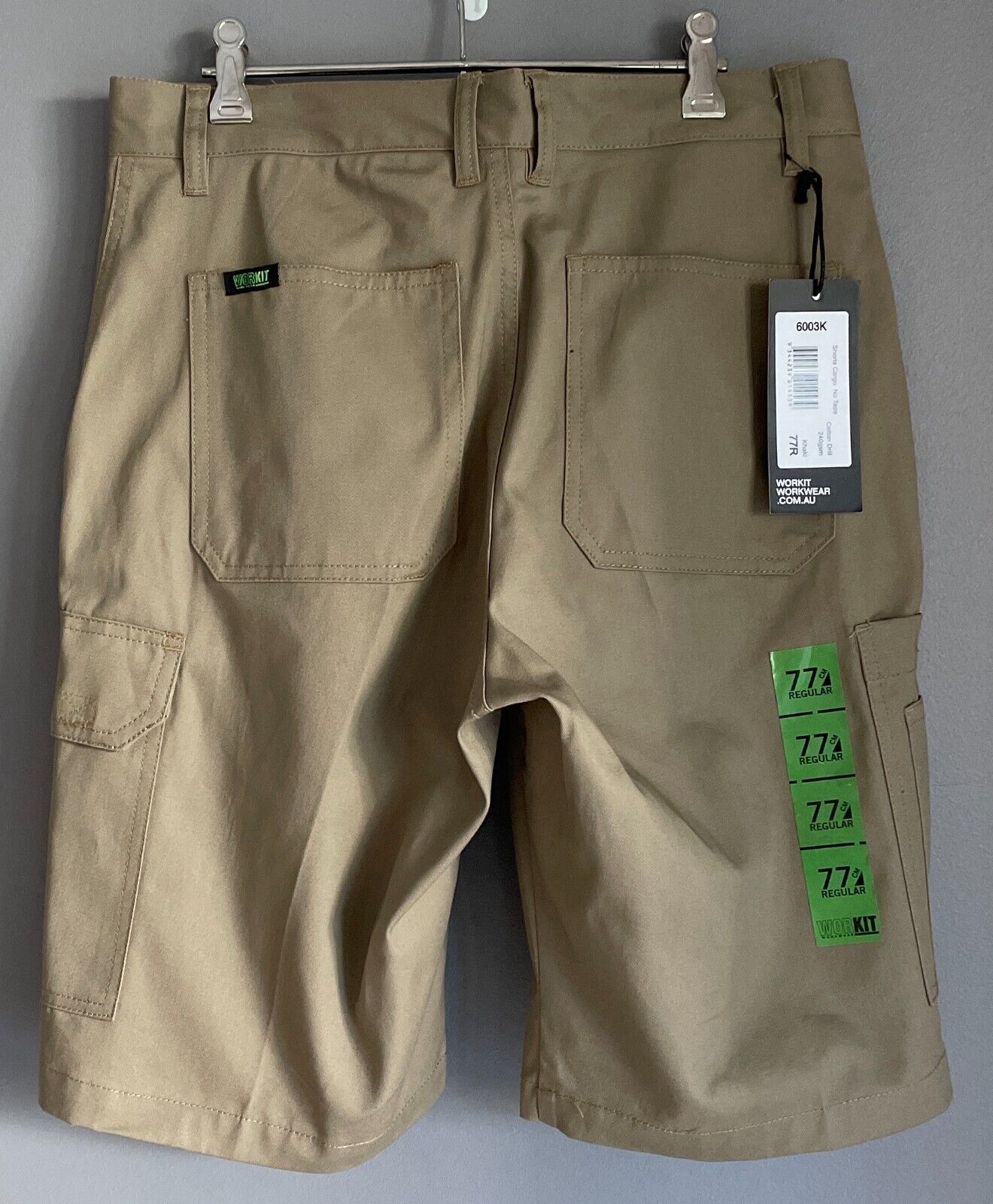Mens WORKIT Lightweight Cotton Drill Cargo Shorts Khaki Size 77R New in Pack