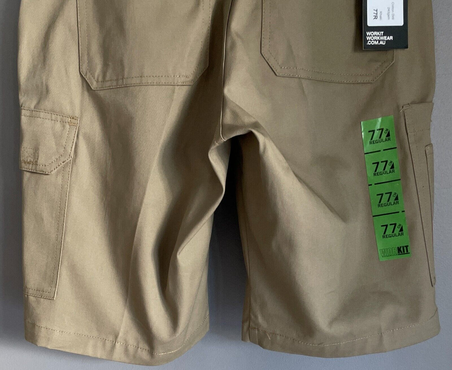 Mens WORKIT Lightweight Cotton Drill Cargo Shorts Khaki Size 77R New in Pack