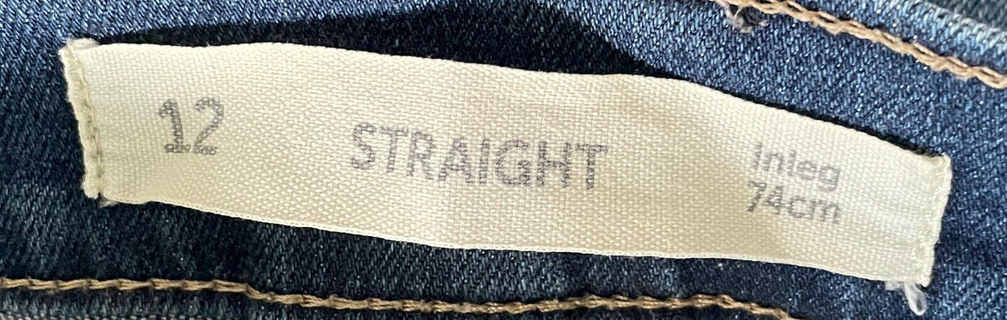 DENIM JEANS Light Blue Stretch Denim Straight Leg Jeans Whiskers Ladies Size 12