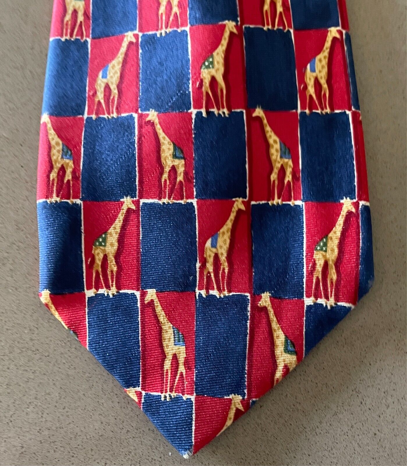 Mens Tie MICHELSONS OF LONDON Red and Navy Giraffe Rectangle Print Silk Neck Tie
